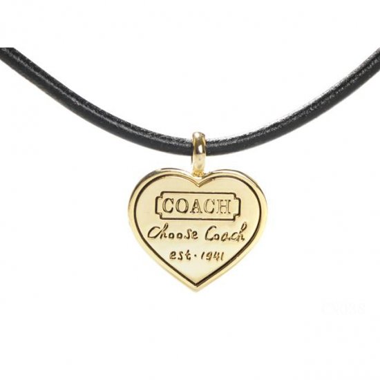 Coach Heart Logo Black Necklaces CXQ | Women - Click Image to Close